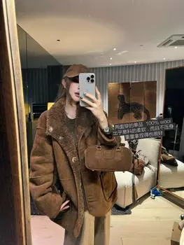 100 шерсть мех цельный полировка и отделка с обеих сторон, ношение шубы, шерсть ягненка женского пола S (within 60 kg) кофейный