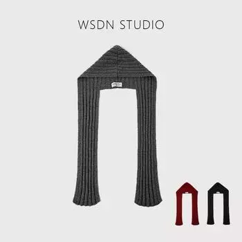 100% шерсть однотонный повседневный капюшон интегрированная шаль вязаный поддельный воротник теплая простая студенческая 80-100cm серый