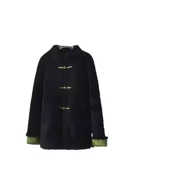 100% шерсть ягненка шерсть новый китайский стиль зеленый шелковый атлас шуба для женщин китайский стиль воротник стойка пальто One size