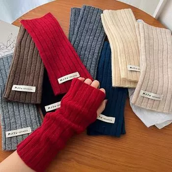 100% шерсть трикотажные короткие перчатки зимние новые полупальцевые антифриза рукава однотонные универсальные модные one size