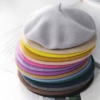 100% шерстяная ретро-беретная шапка осень-зима женская британская Хепберн стильная художница шляпы толстые теплые шерстяные тыквенные шапки M (56-58cm) розы красного