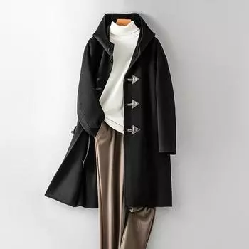 100% шерстяное пальто мужское осенне-зимнее с капюшоном новое повседневное высококачественное шерстяное пальто M чёрный