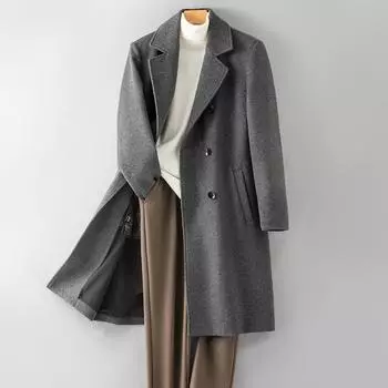 100% шерстяное пальто мужское с пуховой подкладкой шерстяное пальто с подкладкой на плечах без кашемира тренчкот L чёрный