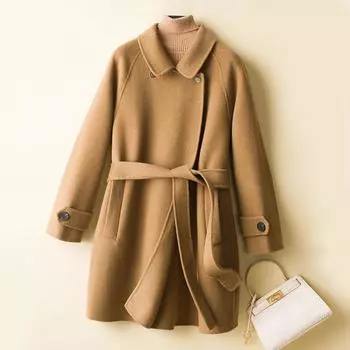 100% шерстяное пальто женское осеннее шерстяное пальто зимние теплые шерстяные длинные куртки женские M бежевый