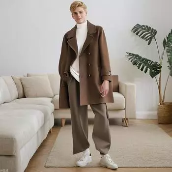 100% шерстяное шерстяное пальто средней и длинной длины двубортное шерстяное пальто-тренч мужское двухстороннее пальто без кашемира M