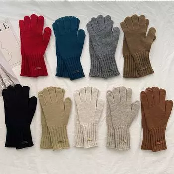 100% шерстяные перчатки для женщин, зимние теплые, однотонные, универсальные, для сенсорного экрана, с пятью пальцами, разделенными пальцами one size бежевый