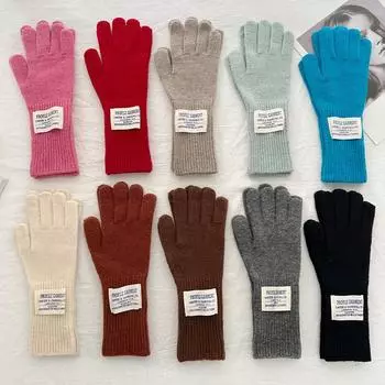 100% шерстяные перчатки для женщин, зимние теплые, однотонные, универсальные, для сенсорного экрана, с пятью пальцами, разделенными пальцами one size