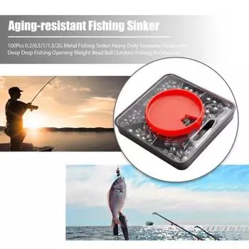 100 шт. 0,2/0,5/1/1,5/2 г металлическое рыболовное грузило для тяжелых условий эксплуатации в морской воде, пресной воде, глубокое отверстие для рыбалки, вес шарика из бисера, аксессуары для уличной рыбалки 1 Set