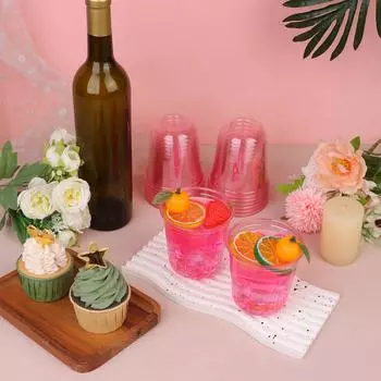 100 шт. 12 унций/360 мл розовые одноразовые стаканчики прозрачные пластиковые стаканчики для коктейлей десертные стаканчики питьевые стаканчики розовые винные стаканчики для вечеринок на свадьбу