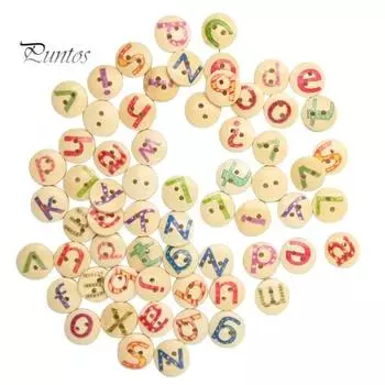 100 шт., 15 мм, деревянные пуговицы с буквенным принтом и двумя отверстиями для шитья, поделок для скрапбукинга