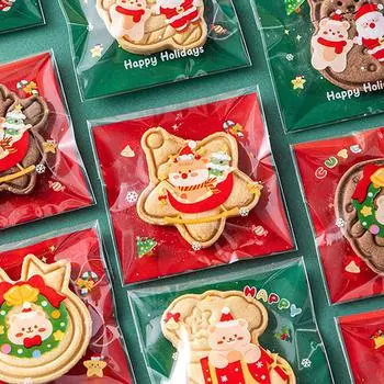 100 шт. 2025 Рождественские подарочные пакеты Пластиковые самоклеящиеся пакеты для упаковки конфет, печенья, закусок, сувениры для рождественской вечеринки, украшения one size