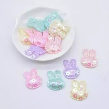 100 шт. 20*25 мм блестящая аппликация в виде кролика, мягкие нашивки для одежды, шляпа, ремесла, швейные принадлежности, головные уборы «сделай сам», заколки для волос, декор с бантом розовый