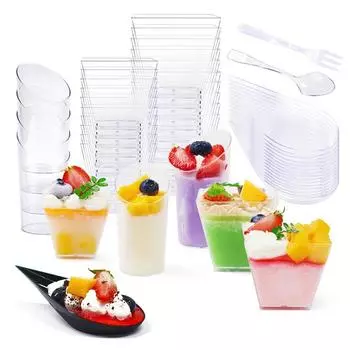 100 шт. 2 унции мини-стаканчики для десерта для вечеринки маленькие пластиковые кухонные стаканчики для пудинга фруктовое мороженое