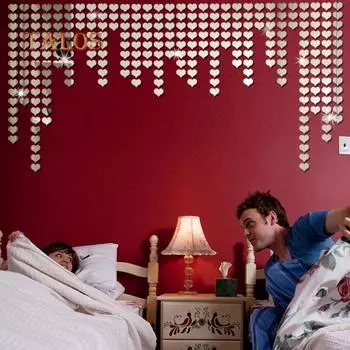 100 шт 3D зеркальный эффект любви в форме сердца стикер на стену наклейка домашний декор искусство DIY декоративные принадлежности серебряный