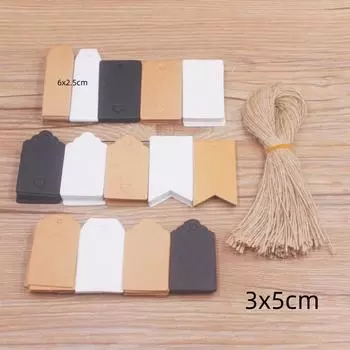 100 шт. 3x5/6x2,5 см крафт-бумага коричневого/белого/черного цвета подарочные этикетки с 100 веревками свадебные детские подарочные вечеринки рождественские этикетки, часть 100tag