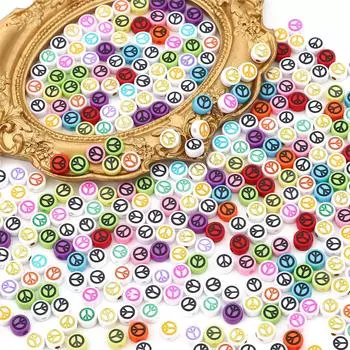 100 шт. 4x7 мм пластиковые акриловые бусины с узором мира свободные для изготовления ювелирных изделий своими руками чёрный/белый