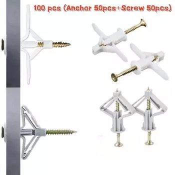 100 шт./50 комплектов нейлоновых анкерных креплений для гипсокартона, анкеры для пустотелых стен с винтами, самосверлящиеся стены, специальные для гипсокартона