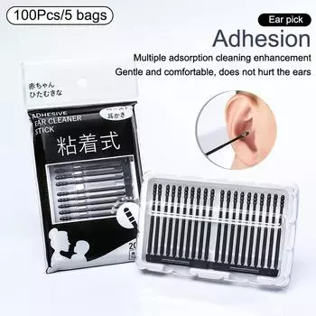 100 шт./5 пакетов одноразовые липкие ушные тампоны очиститель ушей мягкий силиконовый инструмент для удаления ушной серы средство для удаления ушной серы для пожилых взрослых детей 100Pcs