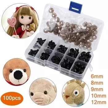 100 шт. 6-12 мм черные пластиковые безопасные глаза для куклы-медведя, плюшевой игрушки-животного