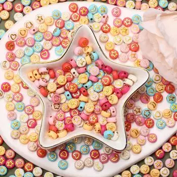 100 шт. 7 мм акриловые бусины-разделители в форме сердца, звезды, луны для самостоятельного изготовления ювелирных изделий, браслетов, ожерелий, сережек, брелоков, ювелирных аксессуаров