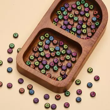 100 шт. 6,5 мм черного акрилового цвета в форме сердца, плоские круглые бусины в форме сердца для изготовления ювелирных изделий, браслета, ожерелья, брелока