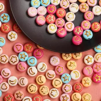 100 шт. 6,5 мм для самостоятельного изготовления ювелирных изделий, свободные бусины, акриловое ожерелье со звездой и луной, браслет, модный кулон White/Colorful