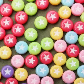 100 шт 6,5 мм плоские круглые звезды с узором модные акриловые свободные бусины для изготовления ювелирных изделий DIY браслет ожерелье милые аксессуары из бисера