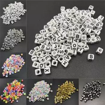 100 шт. 6 мм смешанные бусины с буквами, квадратные бусины с алфавитом, акриловые бусины, сделай сам, изготовление ювелирных изделий для браслета, ожерелья, аксессуары style 1