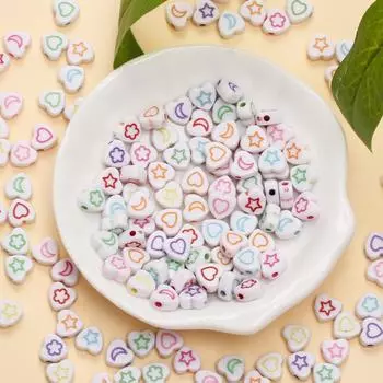 100 шт. 7 мм плоские бусины в форме сердца, украшения ручной работы, ожерелье в форме сердца с узором «звезда-луна», серьги, браслет, сделай сам, изысканные украшения