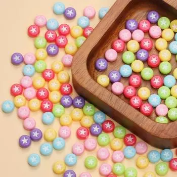 100 шт. 7 мм плоские круглые акриловые звездочки с узором милые модные свободные бусины для ювелирных изделий ручной работы браслет ожерелье ручной работы бисерные аксессуары