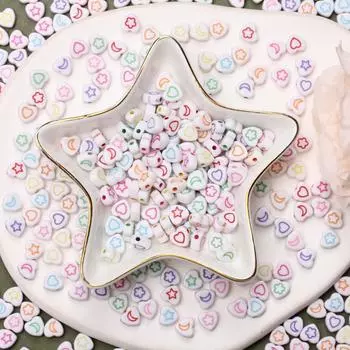 100 шт. 7 мм плоские ожерелья в форме сердца с узором «звезда луна» браслет для самостоятельного изготовления ювелирных изделий