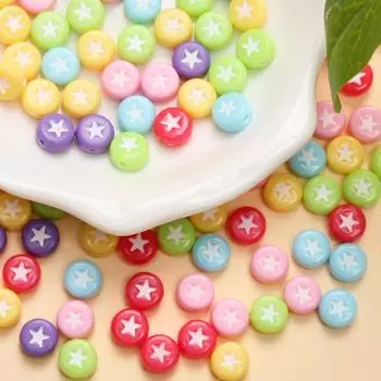 100 шт. 7 мм Звездный узор Акриловые плоские круглые свободные бусины для DIY ювелирных изделий браслет ожерелье модные милые бусины ручной работы аксессуары