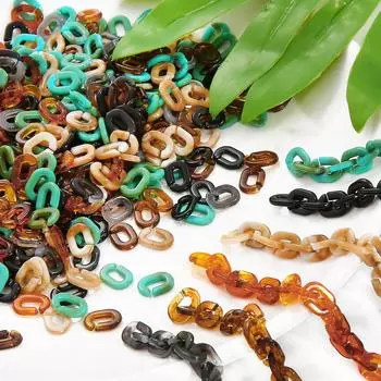 100 шт. 9x6 мм акриловые плоские O-образные бусины с открытым соединителем и цепочкой для изготовления ювелирных изделий своими руками чёрный