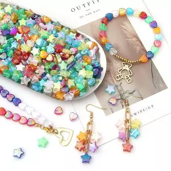 100 шт. AB цвет пятиконечная звезда в форме сердца акриловые свободные бусины-разделители для изготовления ювелирных изделий 11x10mm белый