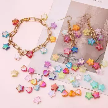 100 шт. акриловые бусины в форме пятиконечной звезды/сердца AB цвета для изготовления ювелирных изделий своими руками 8x9mm heart темно-розовый