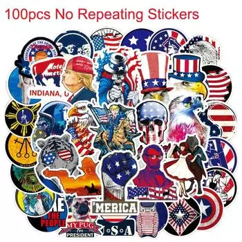 100 шт. Америка США Флаг Трамп Наклейки Ноутбук Велосипед Автомобили Водонепроницаемый Скейтборд