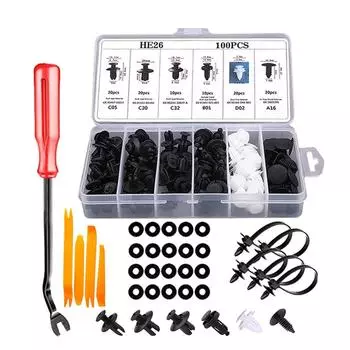 100 шт. автоматических зажимов для крепления кузова автомобиля, фиксатор, штифт, заклепка, бампер, дверная обшивка, панель, комплект крепежных деталей, инструмент для снятия автомобиля
