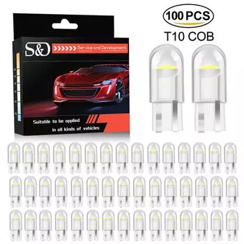 100 шт. автомобильные светодиодные лампы T10 194 168 W5W светодиодный свет холодный белый автоматический COB прозрачный акриловый красный синий зеленый розовый желтый лампа номерного знака 12 В белый