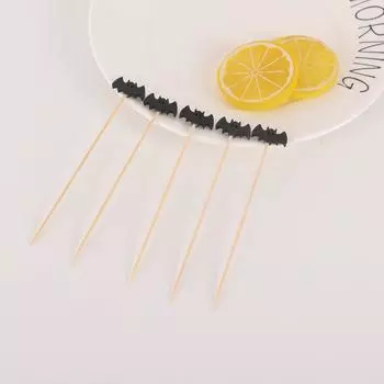 100 шт. бамбуковые шпажки для тыквы на Хэллоуин, вилки для фруктов, зубочистки для десерта, палочки для коктейлей, призрачные летучие мыши, украшения на Хэллоуин