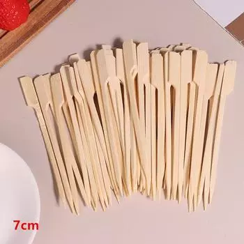 100 шт. бамбуковых шпажек, коктейльных палочек, зубочисток для закусок, палочек для еды, фруктов, барбекю, напитков для вечеринок, одноразовых вилок 7cm