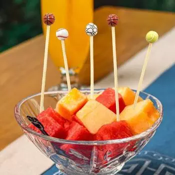 100 шт. бейсбольные бамбуковые шпажки для коктейлей спортивные шпажки с шариками на концах 4,7 дюйма палочки для закусок для фруктов сыра кексов мяса Mixed Style