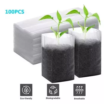 100 шт. биоразлагаемые мешки для растений, нетканые мешочки для рассады садовых семян, горшки для пересадки, горшки для выращивания овощей, цветов 10X12cm 100pcs