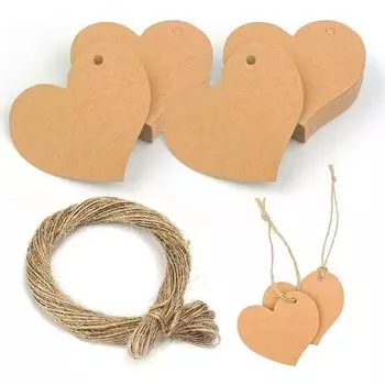 100 шт. Бирки из крафт-бумаги в форме любви, универсальные пустые бирки своими руками с джутовым шпагатом 10 м для багажа, свадьбы, дня рождения, Рождества, заметок