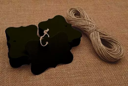 100 шт. бонбоньерка свадебный сувенир пустой бирка с бесплатным натуральным джутовым шпагатом 0.75 Inches Diameter чёрный