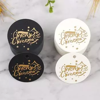 100 шт. бронзовых рождественских бирок, подарочные этикетки, круглые бумажные бирки, украшения для рождественской елки, поделки своими руками, бирки для одежды A11