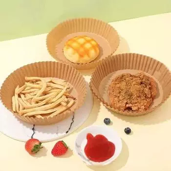 100 шт. бумага для фритюрницы, специальная маслопоглощающая бумажная тарелка, маслостойкая антипригарная круглая устойчивая к высоким температурам бумажная подставка для выпечки 50 pieces/pack коричневый