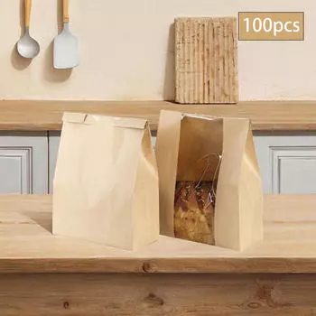 100 шт. бумажные пакеты для хлеба для хлебобулочных изделий с прозрачным окном, упаковка из крафт-бумаги