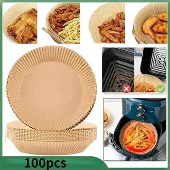 100 шт., бумажный вкладыш для фритюрницы, 20 см, одноразовый антипригарный пергамент, противень для бумаги для выпечки в микроволновой печи, кухонный поглотитель масла для еды 25pcs жёлтый