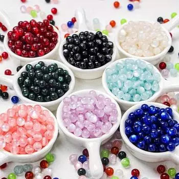 100 шт. бусины из смолы с имитацией кошачьего глаза, круглые бусины, ожерелья из бисера ручной работы, браслеты, серьги, ювелирные аксессуары белый