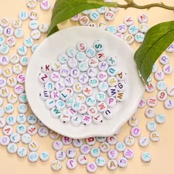 100 шт. бусины с буквами 7 мм, акриловые бусины с буквами, цветные круглые бусины с буквами, используемые для изготовления ювелирных изделий из браслетов, ожерелий и ювелирных изделий своими руками